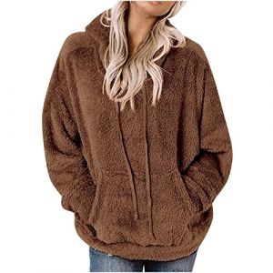 Susenstone Sweat &agrave; Capuche Femme Fluffy Polaire Teddy Bear Sweat Hiver Chaud Doux Fourrure Pull &agrave; Capuche en Peluche Pull Dames Fuzzy Sherpa Polaire Sweats &agrave; Capuche Pardessus avec Poches (⭐⭐⭐⭐⭐Susenstone, neuf)