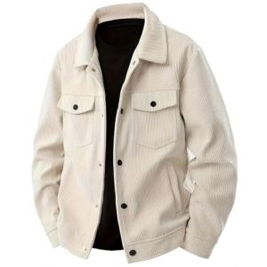 PADOLA Veste Homme Velours C&ocirc;tel&eacute; &agrave; Boutons-Pression Blouson Automne avec Multi-Poches Veste mi Saison Cowboy Chemise Uni Coupe Vent Cargo Surchemise Vintage Manteau Cadeau (Beige, 3XL) (Chaos World Apparel, neuf)