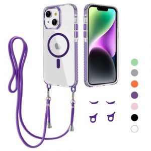 MBSLFY Coque avec Cordon pour iPhone 14 Plus, Compatible MagSafe, Anti-Rayures Housse Case Cover, Ultra Fine Magnetique Antichoc TPU Etui Protection pour iPhone 14 Plus, Violet fonc&eacute; (Haoyulu, neuf)