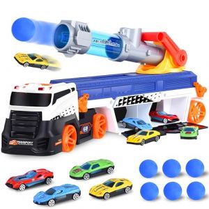 Herefun Transporteur Voiture Jouet Set, Camion de Course Pliable avec 4 Voitures, Grand Camion Véhicules avec Ejecteurs, Transporteur Véhicules Jouet pour Enfants 3 4 5+ (Niedfisch Etrade, neuf)