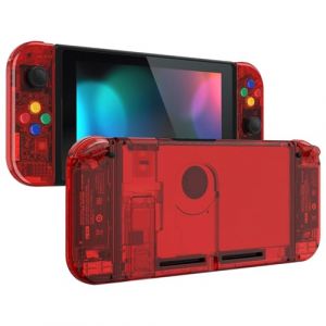 eXtremeRate Coque Remplacement avec Boutons Color&eacute;s pour Nintendo Switch, Coque avec Bouton pour Switch Console Joycons, Coque et Bouton Customis&eacute; pour NS Transparent Rouge (Easequote-Store, neuf)