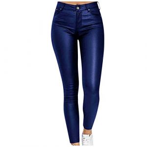 Femme Pantalon Simili Cuir Droit Taille Haute en Cuir PU Y2K Rétro Chic Elastique Leggings Noir Sexy (UoUa1245, neuf)