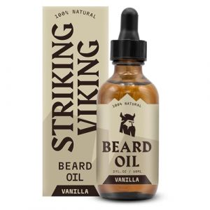 Striking Viking Huile à barbe pour hommes – Formule biologique naturelle avec huiles d'arbre à thé, d'argan et de jojoba pour hommes – Favorise la croissance, adoucit et hydrate (Vanille) (Striking Viking Europe, neuf)