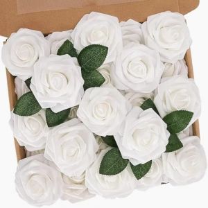 N&T NIETING Lot de 30 Roses artificielles avec Troncs - Toucher r&eacute;el - pour Mariage, Saint-Valentin, f&ecirc;te des m&egrave;res, Douche pr&eacute;natale, d&eacute;coration d'int&eacute;rieur (Miners2000, neuf)