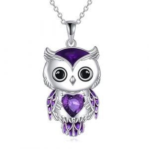 Collier Hibou Bijoux Cadeaux pour Femmes en Argent Sterling Pierre de Naissance Hibou Pendentif Collier Bijoux de Noël pour Les Filles (02-Février) (zhanglushop, neuf)