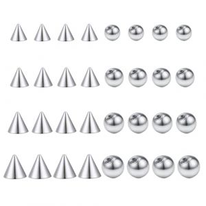 Gojewen 32pcs Pointes de Piercing Boule 1,2mm Argent Boule de rechange Perle Boule à visser 3/4/5/6mm Pointes pour Piercing Lèvre Sourcils Septum Hélix (Gojewen Jewelry, neuf)
