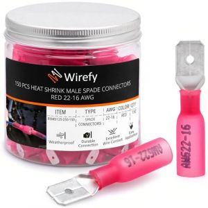 Wirefy 150 Pièces Kit de Cosse Electrique Plates Males - Cosses Electriques à Sertir thermorétractables - 0,5 à 1,5 mm² (Nobletech Europe, neuf)