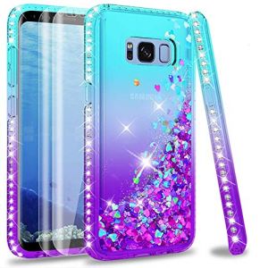 LeYi Coque pour Samsung S8 avec Film de Protection écran, Fille Personnalisé Liquide Paillette Flottant Transparente 3D Silicone Gel TPU Antichoc Kawaii Étui pour Samsung Galaxy S8 Turquoise Violet (Hailasi, neuf)