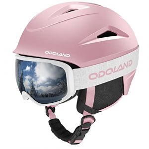 Odoland Casque de Ski, Casque de Neige avec Lunettes, Casque Antichoc, Coupe-Vent, de S&eacute;curit&eacute; pour Sports de Neige et Lunettes de Protection pour Hommes, Femmes et Jeunes(Rose, S) (Aveka, neuf)