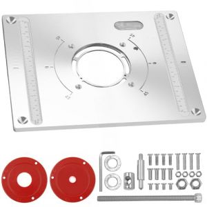 Plaque d'insertion pour d&eacute;fonceuse en aluminium avec fonction de levage - Plaque d'insertion pour routeur avec 2 anneaux pour le travail du bois - 300 x 235 x 9,5 mm (SSEHCWAN Official, neuf)