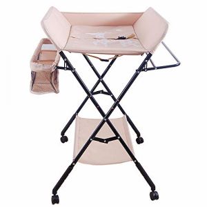 Table à langer pliable avec paniers et matelas à langer pour bébé - avec roues,Table à langer pliante portable avec étagère de rangement et panier pour nouveau-né de 0 à 12 mois (80*66*98cm (rose)) (Hechheu, neuf)