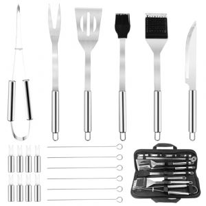Absyrony 15 Pièces Accessoires Barbecue, Ustensiles Barbecue, Kit BBQ, Set Barbecue Plancha, Outils Barbecue, Panoplie Barbecue, Mallette de Barbecue, pour Camping d’Extérieur et Pique-Nique (ABSTRACT BUZZ UNIPESSOAL LDA, neuf)