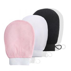 fKiZanthene Lot de 3 Gants Exfoliants Corps R&eacute;utilisables, Gant de Crin en Fibre de Viscose, Gant Gommage Corps pour Hammam, Douche et Sauna, Noir Blanc Rose pour Peau Lisse et Douce (Minpinyou, neuf)