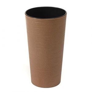 Tymar Pot de fleurs avec insert - En plastique - Grand format - Forme ronde - Aspect burin - Pour l'intérieur et l'extérieur - Jardin, balcon, terrasse, maison - Bois ECO haut - Diamètre 19 cm (Julmax, neuf)