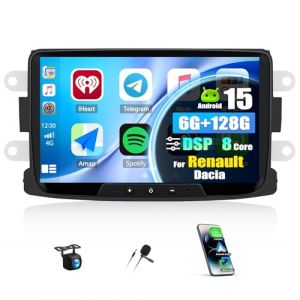 6G+128G 8 C&oelig;urs Android 15 Autoradio pour Renault Dacia Duster Sandero Captur Lodgy Symbol Logan Dokker avec CarPlay Android Auto, 7&ldquo; IPS &Eacute;cran Tactile avec GPS WiFi Bluetooth FM/RDS DSP EQ SWC Cam&eacute;ra (Liuhuzhekeji, neuf)