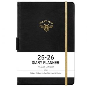 Agenda 2025-2026, Juillet 2025 - Giugno 2026 Une page par jour de 7h à 19h Pas d'une heure Relié 21 x 14,8 cm, Noir (IKALENDAR, neuf)
