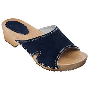 ESTRO Sabot en Bois Femme - Sabot Femme Cuir Confort Sabots Bois Sabots en Cuir CDL01 (40, CDL04 Bleu Foncé) (ESTRO™, neuf)