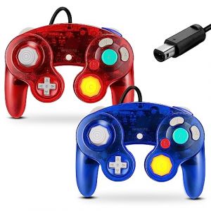 FIOTOK Gamecube Manette filaire classique pour Wii Nintendo Gamecube (rouge transparent et bleu transparent) - Lot de 2 (Fast Media Ships From USA, neuf)