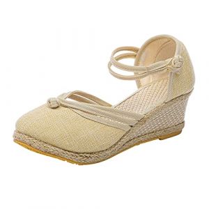 Chaussures Femme Ete Sandales Compensées Chaussure Chic Confort Été Sandale Compensée Confortable Talon Mules Orthopédiques Pieds Larges Compensee Orthopedique Tropeziennes Ouverte,Z0A-Beige,38 (aodsko, neuf)