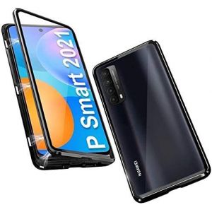 Gypsophilaa Coque pour Huawei P Smart 2021 Adsorption Magnétique Tech Housse 360 Degrés Protection Étui Antichoc Cadre Aluminium Verre Trempé Aimant Fort Métal Flip Cover (Gypsophilaa, neuf)