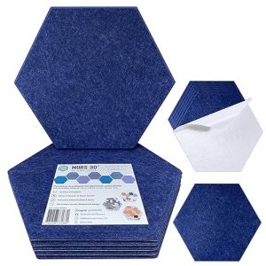 MURS 3D | Panneaux Acoustiques - Dalles Adh&eacute;sives Hexagonales - Haute Densit&eacute; 180KG/m&sup3; - Mousse Anti bruit, Panneau acoustique - Isolation Mur, Plafond | 6 Plaques de 300x260x9mm (Bleu Lisse) (WALLART FRANCE ✅, neuf)