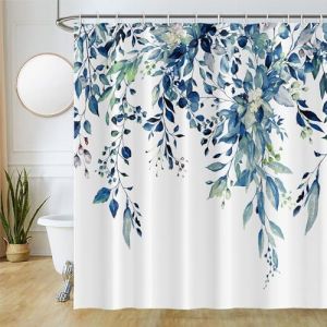 Uiiooazy Rideau Douche Anti Moisissure, Rideau de Douche 240x180cm Bleu Feuilles d'eucalyptus Vert Aquarelle Rideaux de Baignoire Tissu Lavable Imperméable Rideaux Salle de Bain avec 12 Crochets (dongguibinjingpinxiaodianpu, neuf)