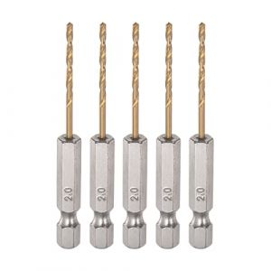 sourcing map 5pcs 1/4" Hex Tige Perceuse Forets 2mm Titane Ensemble M35 Haute Vitesse Acier Foret Hélicoïdal 68mm Long Entièrement Rectifié pour Bois, Acier inoxydable, Métal, Plastique (Weisser Berg, neuf)