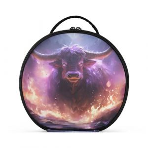 Vache En Colère Feu Violet Créativité Trousse Sac Cosmétique Circulaire de Maquillage Pochette Sacs avec Cloisons Amovibles pour Voyage Filles (HULAHULA, neuf)