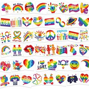 HOWAF 96 feuilles LGBT Gay Pride Temporaire Tatouages Drapeau Arc-en-ciel Tatouages Arc-en-ciel Stickers Imperm&eacute;ables autocollant pour Femmes Hommes Fiert&eacute; D&eacute;fil&eacute;s C&eacute;l&eacute;brations (Lipmok-eu, neuf)