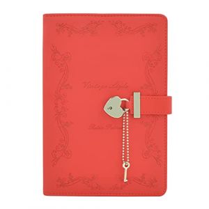 NectaRoy Cahier avec Coeur Forme Cadenas et Clé, A5 Carnet Secret Bloc-notes, Fleurs en relief, Journal en Cuir PU écriture Carnet pour Bureau L'école, Taille de couverture 5,9" x 8,58" (LC online, neuf)