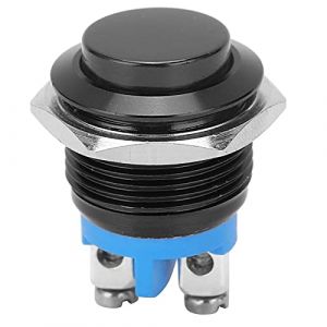 Interrupteur à Bouton-Poussoir en Métal, 220V 16mm Étanche en Acier Inoxydable Rond Auto-Réinitialisation Normalement Ouvert Interrupteur à Bouton-Poussoir à Tête Haute(Le noir) (Jenngaoo, neuf)
