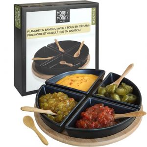 Moritz & Moritz Plateau Aperitif - 4 Coupelle Aperitif Bambou et C&eacute;ramique - pour Les Dips Snacks Entr&eacute;es Desserts (ILP GmbH, neuf)