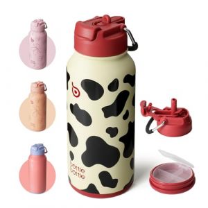 BOTTLE BOTTLE Gourde isotherme avec pilulier Bouteille isotherme de 900 ml Gourde sport en acier inoxydable pour l'ext&eacute;rieur, la randonn&eacute;e (vache) (bottlebottle Inc, neuf)