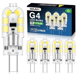 Ampoule G4 LED, 1W 173LM Ampoules LED G4 Classe C, &eacute;quivalent 15W 20W Halog&egrave;ne, AC/DC 12V 6000K Blanc Froid, Ampoule Economie d'&eacute;nergie &agrave; Culot &agrave; Broches, Sans Scintillement Non-Dimmable, 5 Pi&egrave;ces (xin.nuo, neuf)