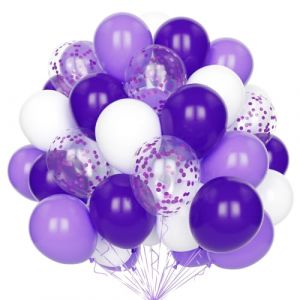 Ballons Blancs et Violet Foncé, 60 Pcs 12 Pouces Pastel avec Latex Hélium Confettis pour Décoration Anniversaire Mariage Fête Naissance (Nichola Pollock Store, neuf)