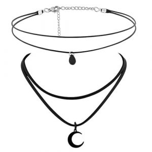LIUYIDM Collier Ras du Cou Gothique &agrave; Double Cha&icirc;ne Noire 2 Pi&egrave;ces Accessoire Y2K Mode Ras de Cou Femme Collier Grunge d'Halloween Victorien, Adapt&eacute; &agrave; Une Soir&eacute;e &agrave; Th&egrave;me Gothique, pour Femme (LIUYIKJ, neuf)