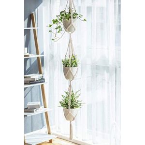 Cintres pour Plantes, Support de Plante Suspendu à 3 Niveaux Support de jardinière Suspendu décoratif à la Main en Corde de Coton Support de Pots de Fleurs pour la décoration intérieure extérieure (ATIDYDYDY, neuf)