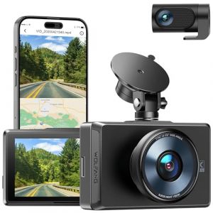 WOLFANG Dashcam Avant Arrière, Caméra embarquée Avant arrière 4K avec GPS WiFi, écran IPS de 3", G-Capteur, Vision Nocturne, Enregistrement en Boucle 170 ° Grand Angle WDR, Mode Parkin (WOLFANG OFFICIAL, neuf)