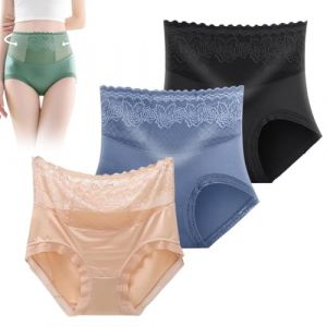 J'adore la culotte de soutien-gorge Jessie,Lacyfit-culotte Hiplift taille haute confort soyeux,Culotte sexy en dentelle taille haute grande taille pour rehausser les fesses (M,3 pièces-a) (gouxuanshangmao, neuf)