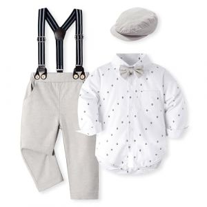 Volunboy Bebe Gar&ccedil;on Costume Gentleman, Noeud Papillon Chemise Carreaux + Pantalon 4 Pi&egrave;ces(9-12 mois,Taille 73,Voilier) (Volunboy, neuf)