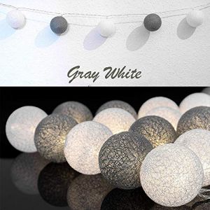 Morbuy Guirlande Lumineuse Boules, Piles Décoration Intérieur 20 LED Coton Boule Chaîne Lumièr pour Fête Noël Halloween Mariage Chambre Romantique Décor (3.3M / 20 Boule lumière, Ciel Gris) (Morbuy, neuf)