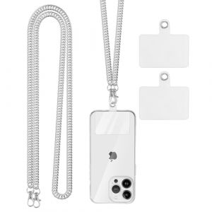Coiwxmoi Tour de Cou Telephone Portable Universelle avec 2 Patchs, Lot de Universal Cordon Telephone Portable Collier de Longe pour Cou et Poignet, Compatibles avec Plupart des Smartphones, Argent (TERRA NOVA DISTRIBUTORS, neuf)