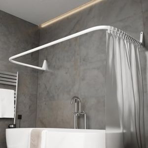 Tringle de Rideau de Douche en Forme de U, 70x165x70 cm, Montage Mural, Barre de Douche d'angle, Aucun Support au Plafond, Acier Revêtement en Poudre, Blanc (Ericsindustrier, neuf)