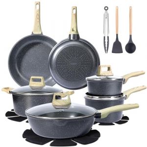 18PCS Batterie De Cuisine Avec Couvercles, Casseroles Et PoêLes AntiadhéSives En CéRamique, Compatible Avec Toutes Les Plaques à Induction, PoêLes, Casseroles Et Faitouts. Saine, Durable Et Facile (GiPP®Direct EU, neuf)