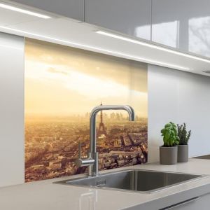 KitchenYeah© Crédence Adhésive Cuisine 80x80 cm Résistant À La Chaleur Plaque Adhesif Fond De Hotte Interieur Cuisson Sur Mesure Paris - Skyline - Coucher Soleil - Villes (KitchenYeah, neuf)