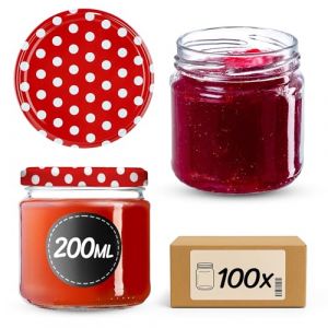 KADAX Petits pots de conserve 200 ml bocaux à confiture fi66 mm mini verres pour miel et épices bocaux en verre hermétiques bocaux en verre ronds (100 pièces à pois rouges) (KADAX, neuf)
