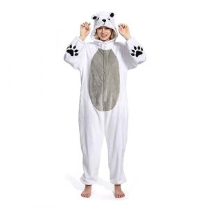 OLAOLA Combinaison Pyjama Femme Homme Animaux Costume Unisexe Adulte Onesie Halloween Cosplay Deguisement Kigurumi Pajamas Fête Vêtements de Nuit (M, Ours Polaire) (jerrygum, neuf)