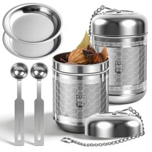 6 Pi&egrave;ces Infuseur Th&eacute; en Boule a The en Vrac Inox 304 Avec Boule &agrave; Th&eacute; Mailles Fines et Cha&icirc;nes Soucoupe Antigoutte Cuillere Doseuse Gradu&eacute;e de 2,5 ML Facile &agrave; Nettoyer pour Maison et Bureau (JUNCHAO LUO, neuf)