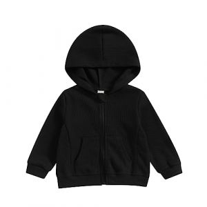 Carolilly Sweat-Shirt à Capuche Zippé Enfant Bébé Unisexe, Veste à Capuche Garçon Fille de Bas Age Printemps Automne Couleur Uni (1-5 ans) (Noir, 3-4 Years) (La Vie Brillante, neuf)