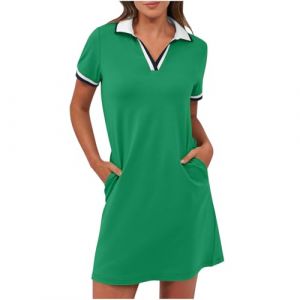 BFSWL Robe polo à manches courtes pour femme - Longueur genou - Robe de sport - Robe d'été - Robe de golf - Couleur unie - Robe de tennis à revers - Mini robe de tennis courte avec poches - Robe pour (hubei yuxichu shangmao youxian gongsi, neuf)